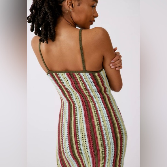 Urban Outfitters Kian Crochet Knit Cotton Blend Stripe Mini Dress Womens Sz Med - Picture 2 of 6